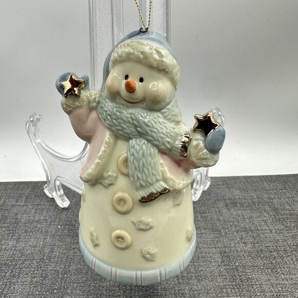 Formalities Ceramic Snowman Bell Ornament Dangling Feet Gold Stars Christmas - Picture 2 of 11